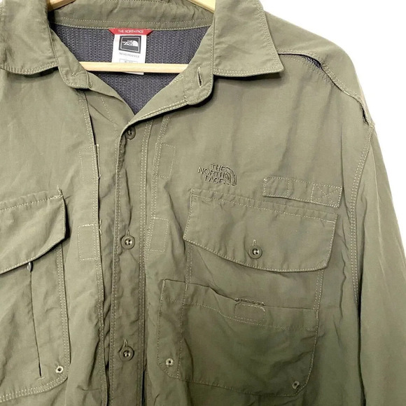 North Face Utility Button Down Shirt Military Green Vented Nylon Hiking XL - Picture 3 of 7